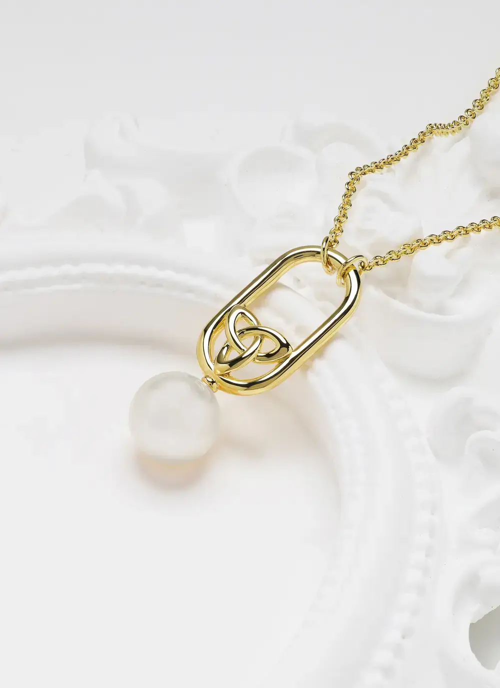14K Gold Vermeil Celtic Pearl Necklace